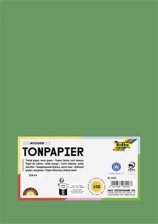 Farebný papier, A4, 130 g, 100 listov, FOLIA, machovo zelený