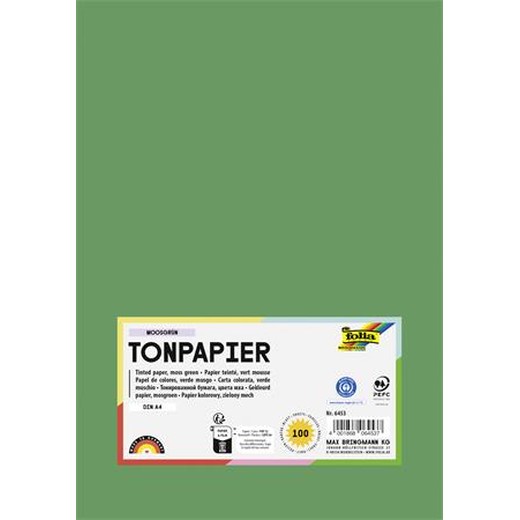 Farebný papier, A4, 130 g, 100 listov, FOLIA, machovo zelený