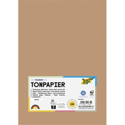 Farebný papier, A4, 130 g, 100 listov, FOLIA, svetlohnedý