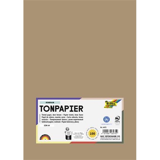 Farebný papier, A4, 130 g, 100 listov, FOLIA, prírodný hnedý
