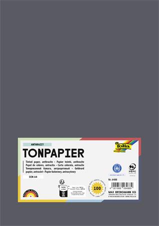 Farebný papier, A4, 130 g, 100 listov, FOLIA, antracitovo sivý