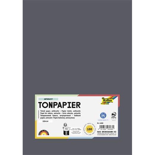 Farebný papier, A4, 130 g, 100 listov, FOLIA, antracitovo sivý