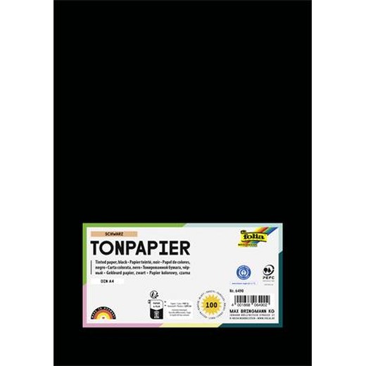 Farebný papier, A4, 130 g, 100 listov, FOLIA, čierny