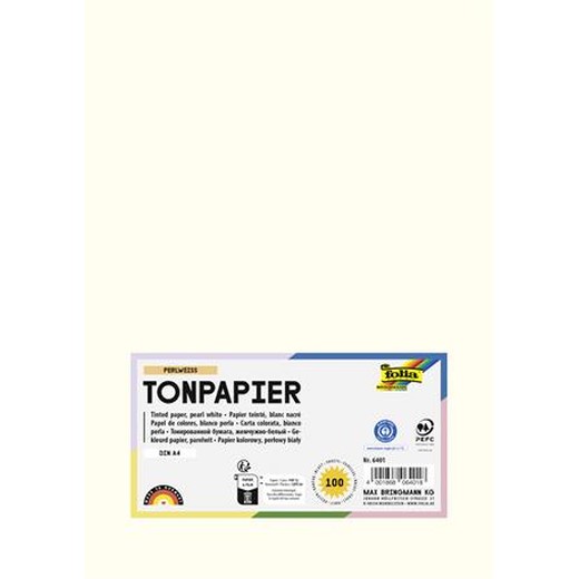 Farebný papier, A3, 130 g, 50 listov, FOLIA, perleťovo biely