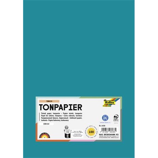 Farebný papier, A4, 130 g, 100 listov, FOLIA, tyrkysový