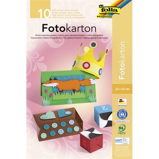 Dekoračný kartón, 2 stranný, 22x33 cm, 300 g, 10 listov, FOLIA, rôzne farby