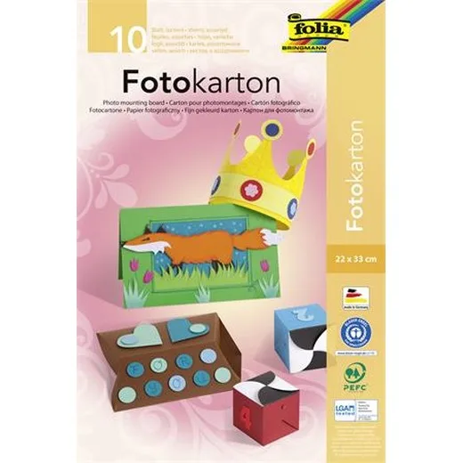 Dekoračný kartón, 2 stranný, 22x33 cm, 300 g, 10 listov, FOLIA, rôzne farby