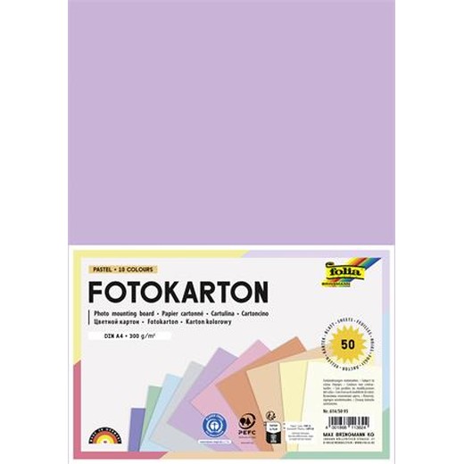 Dekoračný kartón, 2 stranný, A4, 300 g, 10x5 listov, FOLIA, „Pastel”, rôzne farby