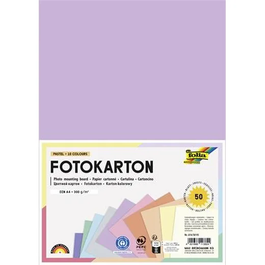Dekoračný kartón, 2 stranný, A4, 300 g, 10x5 listov, FOLIA, „Pastel”, rôzne farby