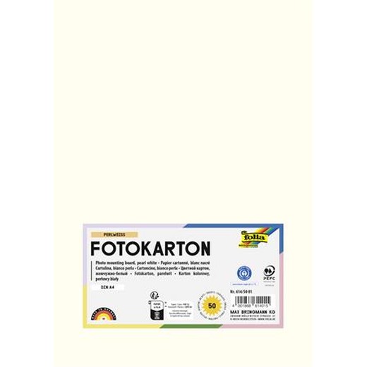 Dekoračný kartón, 2 stranný, A4, 300 g, 50 listov, FOLIA, perleťovo biely