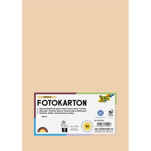 Dekoračný kartón, 2 stranný, A4, 300 g, 50 listov, FOLIA, broskyňový