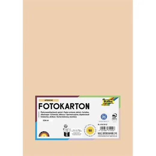 Dekoračný kartón, 2 stranný, A4, 300 g, 50 listov, FOLIA, broskyňový