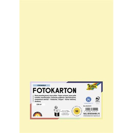 Dekoračný kartón, 2 stranný, A4, 300 g, 50 listov, FOLIA, slamovo žltý