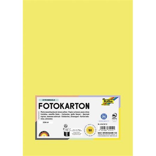 Dekoračný kartón, 2 stranný, A4, 300 g, 50 listov, FOLIA, citrónovo žltý