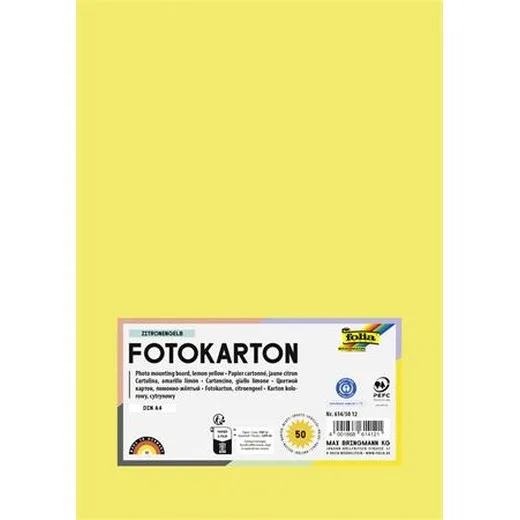 Dekoračný kartón, 2 stranný, A4, 300 g, 50 listov, FOLIA, citrónovo žltý
