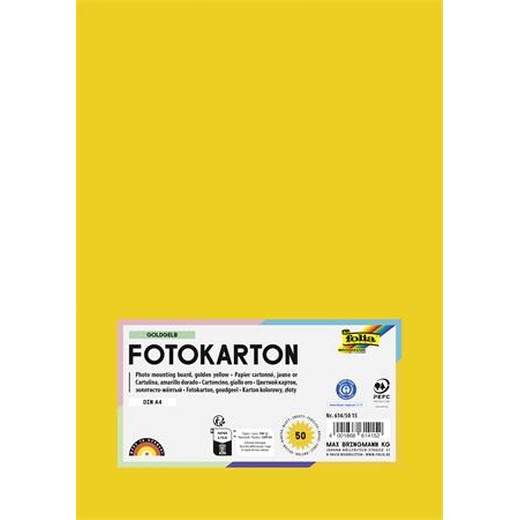 Dekoračný kartón, 2 stranný, A4, 300 g, 50 listov, FOLIA, zlatožltý