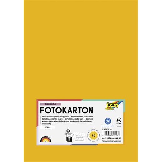 Dekoračný kartón, 2 stranný, A4, 300 g, 50 listov, FOLIA, hlboko žltý
