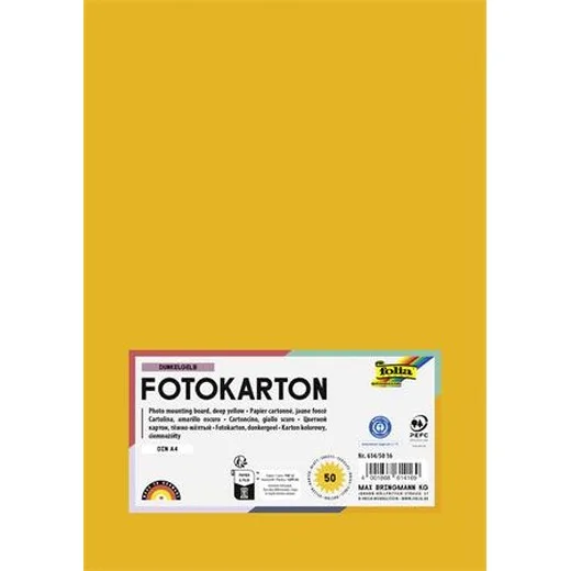 Dekoračný kartón, 2 stranný, A4, 300 g, 50 listov, FOLIA, hlboko žltý