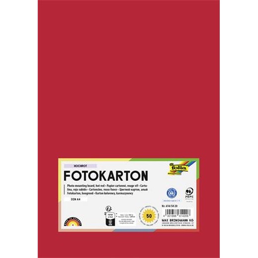 Dekoračný kartón, 2 stranný, A4, 300 g, 50 listov, FOLIA, jasný červený