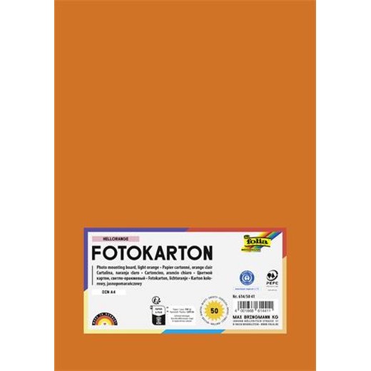 Dekoračný kartón, 2 stranný, A4, 300 g, 50 listov, FOLIA, svetlooranžový