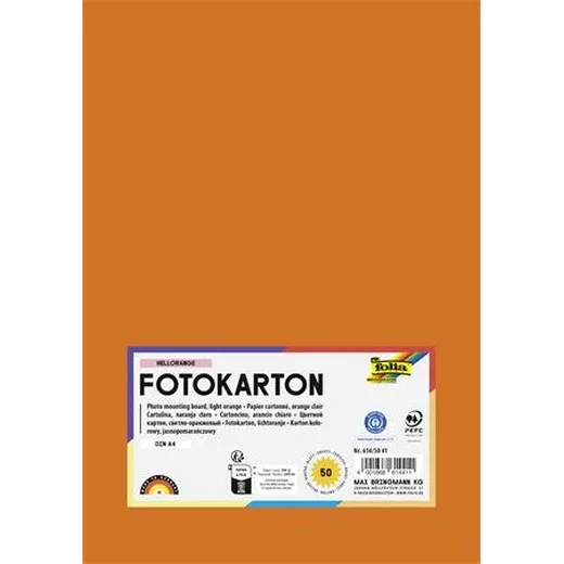Dekoračný kartón, 2 stranný, A4, 300 g, 50 listov, FOLIA, svetlooranžový