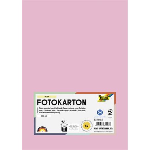 Dekoračný kartón, 2 stranný, A4, 300 g, 50 listov, FOLIA, svetloružový