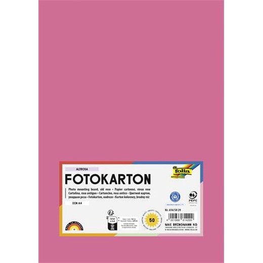 Dekoračný kartón, 2 stranný, A4, 300 g, 50 listov, FOLIA, tlmený ružový