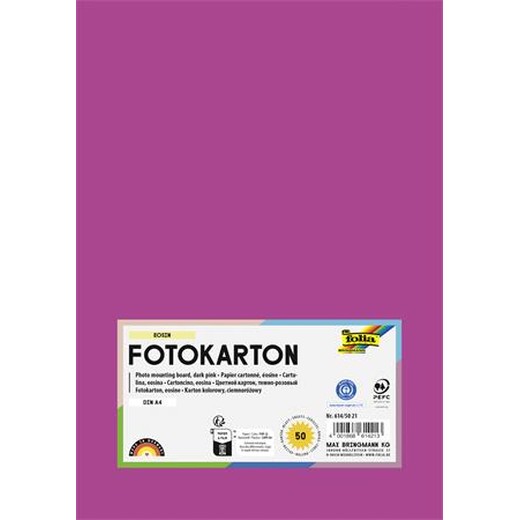 Dekoračný kartón, 2 stranný, A4, 300 g, 50 listov, FOLIA, tmavoružový
