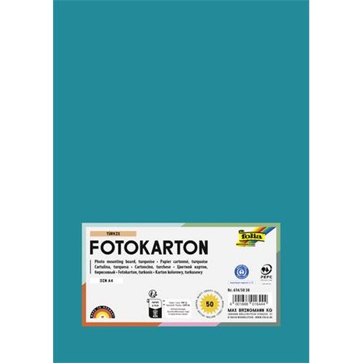 Dekoračný kartón, 2 stranný, A4, 300 g, 50 listov, FOLIA, tyrkysový