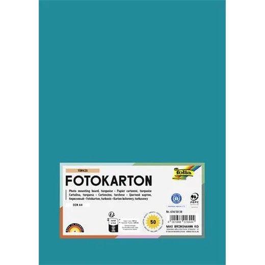 Dekoračný kartón, 2 stranný, A4, 300 g, 50 listov, FOLIA, tyrkysový