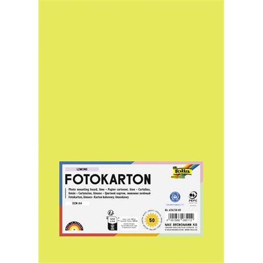 Dekoračný kartón, 2 stranný, A4, 300 g, 50 listov, FOLIA, limetkovo zelený