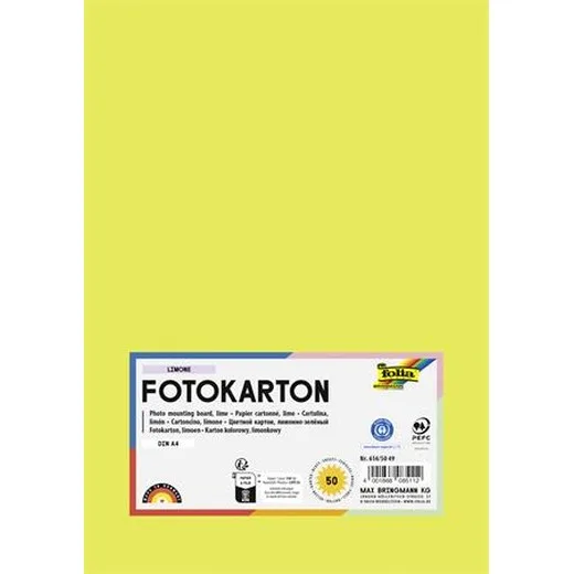 Dekoračný kartón, 2 stranný, A4, 300 g, 50 listov, FOLIA, limetkovo zelený