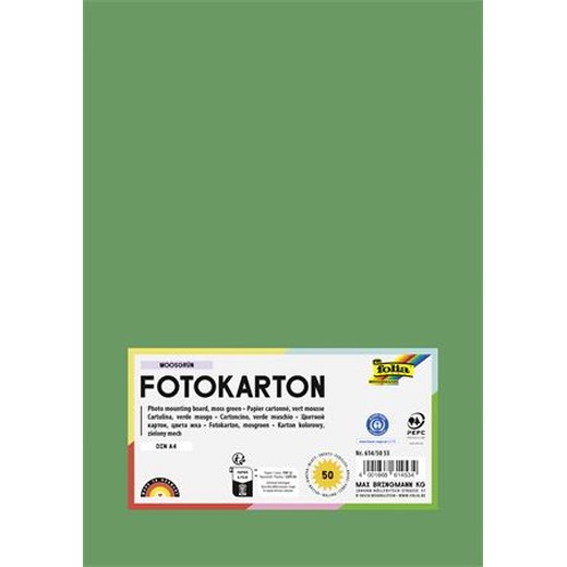 Dekoračný kartón, 2 stranný, A4, 300 g, 50 listov, FOLIA, machovo zelený