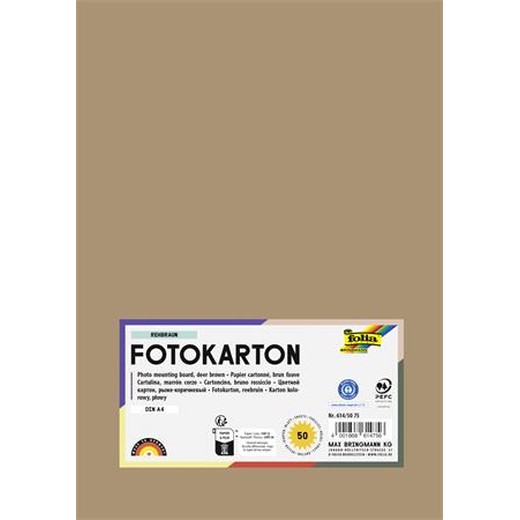 Dekoračný kartón, 2 stranný, A4, 300 g, 50 listov, FOLIA, prírodný hnedý