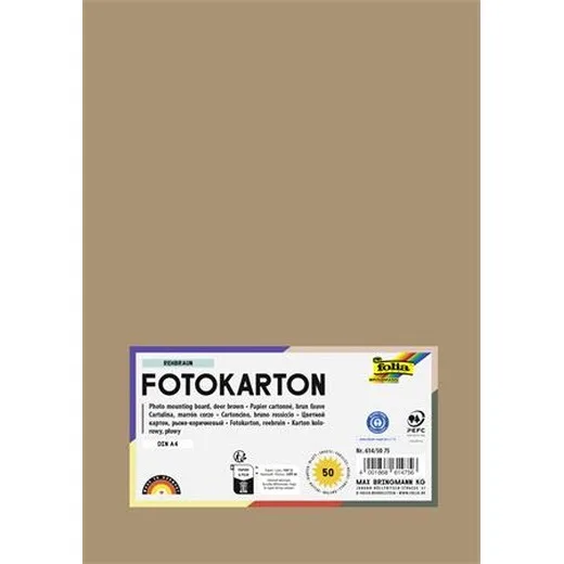 Dekoračný kartón, 2 stranný, A4, 300 g, 50 listov, FOLIA, prírodný hnedý