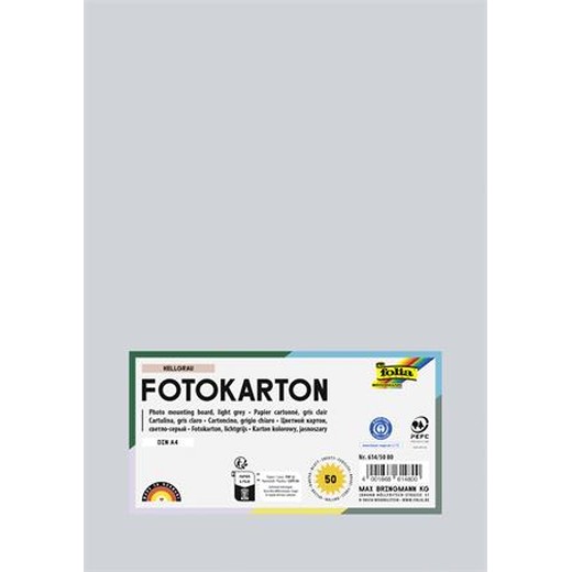 Dekoračný kartón, 2 stranný, A4, 300 g, 50 listov, FOLIA, svetlosivý