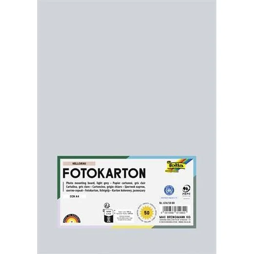 Dekoračný kartón, 2 stranný, A4, 300 g, 50 listov, FOLIA, svetlosivý