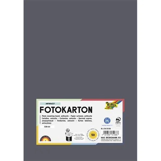 Dekoračný kartón, 2 stranný, A4, 300 g, 50 listov, FOLIA, antracitovo sivý