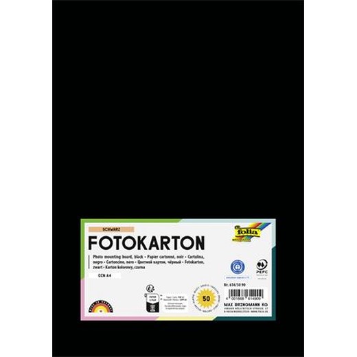 Dekoračný kartón, 2 stranný, A4, 300 g, 50 listov, FOLIA, čierny