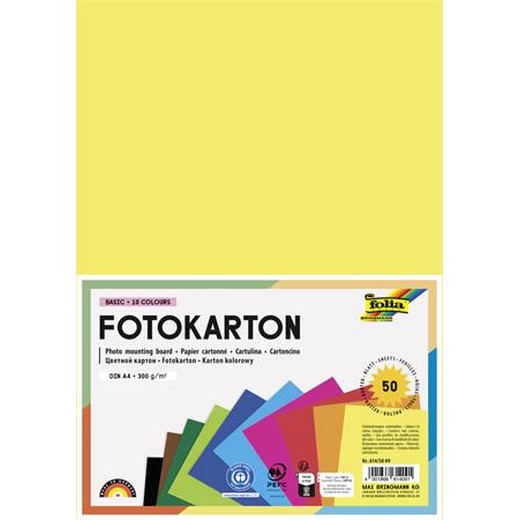 Dekoračný kartón, 2 stranný, A4, 300 g, 10x5 listov, FOLIA, rôzne farby