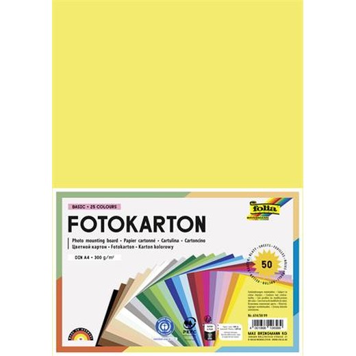Dekoračný kartón, 2 stranný, A4, 300 g, 25x2 listov, FOLIA, rôzne farby