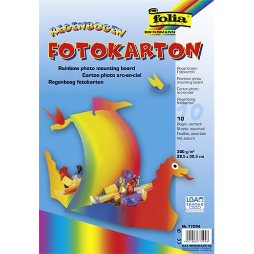 Dekoračný kartón, 2 stranný, 22,5x32 cm, 300 g, 10 listov, FOLIA, dúhové farby