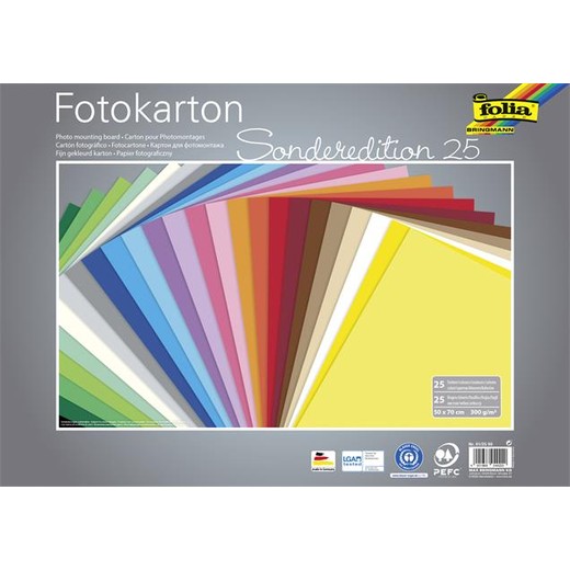 Dekoračný kartón, 2 stranný, 50x70 cm, 300 g, 25 listov, FOLIA, rôzne farby