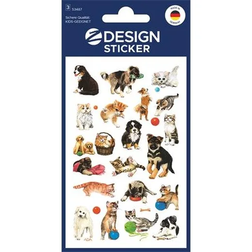 Nálepky, papier, 3 hárky, 76x120 mm, AVERY ZWECKFORM, "Z-Design No.53487", mačka a pes
