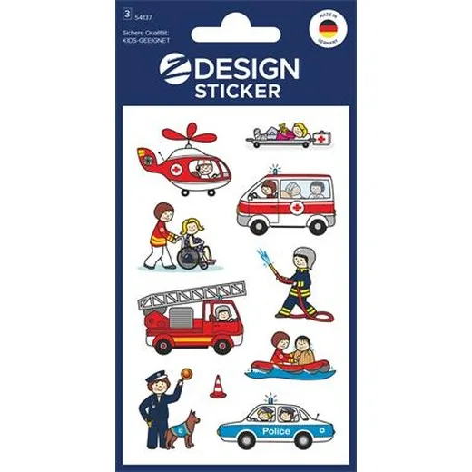 Nálepky, papier, 3 hárky, 76x120 mm, AVERY ZWECKFORM, "Z-Design No.54137", záchranári, policajti, hasiči