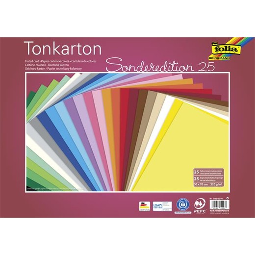 Dekoračný kartón, 2 stranný, 50x70 cm, 220 g, 25 listov, FOLIA, rôzne farby