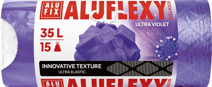 Vrecia na odpadky, zaťahovacie, LDPE, parfumované, 35 l, 15 ks, 53x53 cm, 20 µ, ALUFIX "Aluflexy", fialové