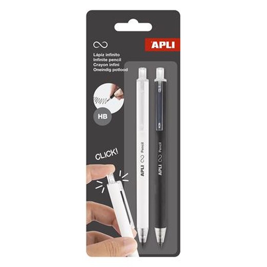 Nekonečná ceruzka, HB, mechanická, APLI "Infinite Click", biela a čierna