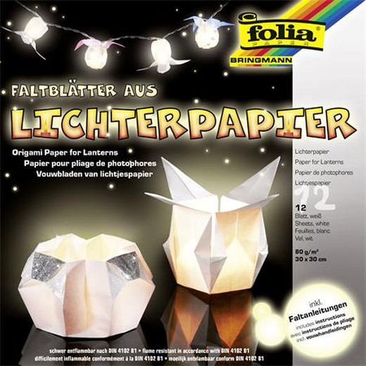 Origami papier, na lampáše, 30x30 cm, 80 g, 12 listov, FOLIA, biely