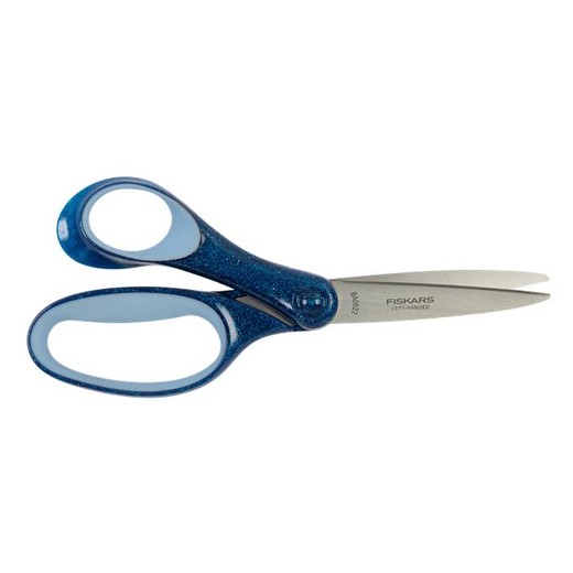 Nožnice, školské, 18 cm, pre ľavákov, FISKARS, trblietavé modré